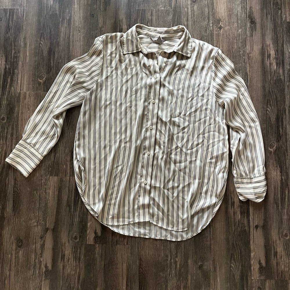 H&M Satin Striped Oversized Blouse Sz M